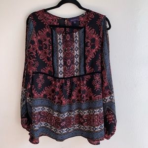 Artesia Cold Shoulder MultiPattern Long Sleeve Top
